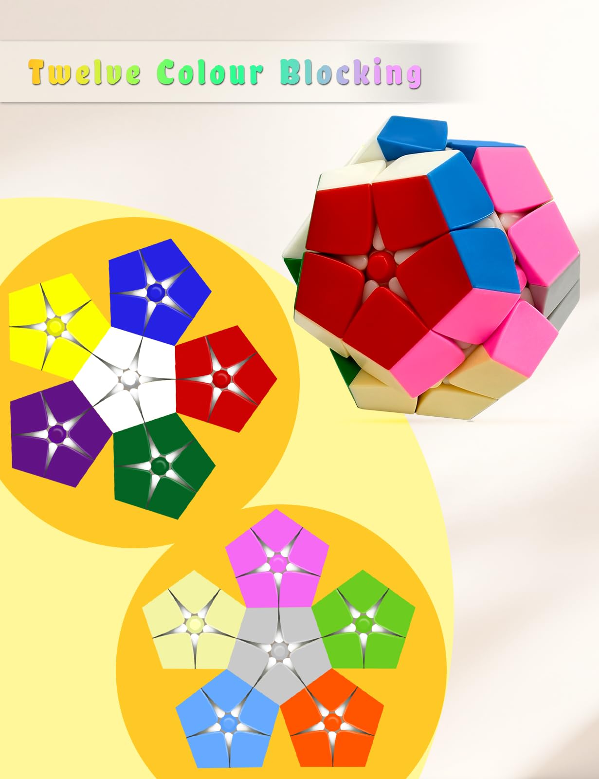 ROXENDA Cubo Magico 2x2 Megaminx - Speed Cube Dodecaedro Senza Etichette, Colori Brillanti e Design Semplice, Giocattolo Educativo con Meccanismo Ultra-Liscio