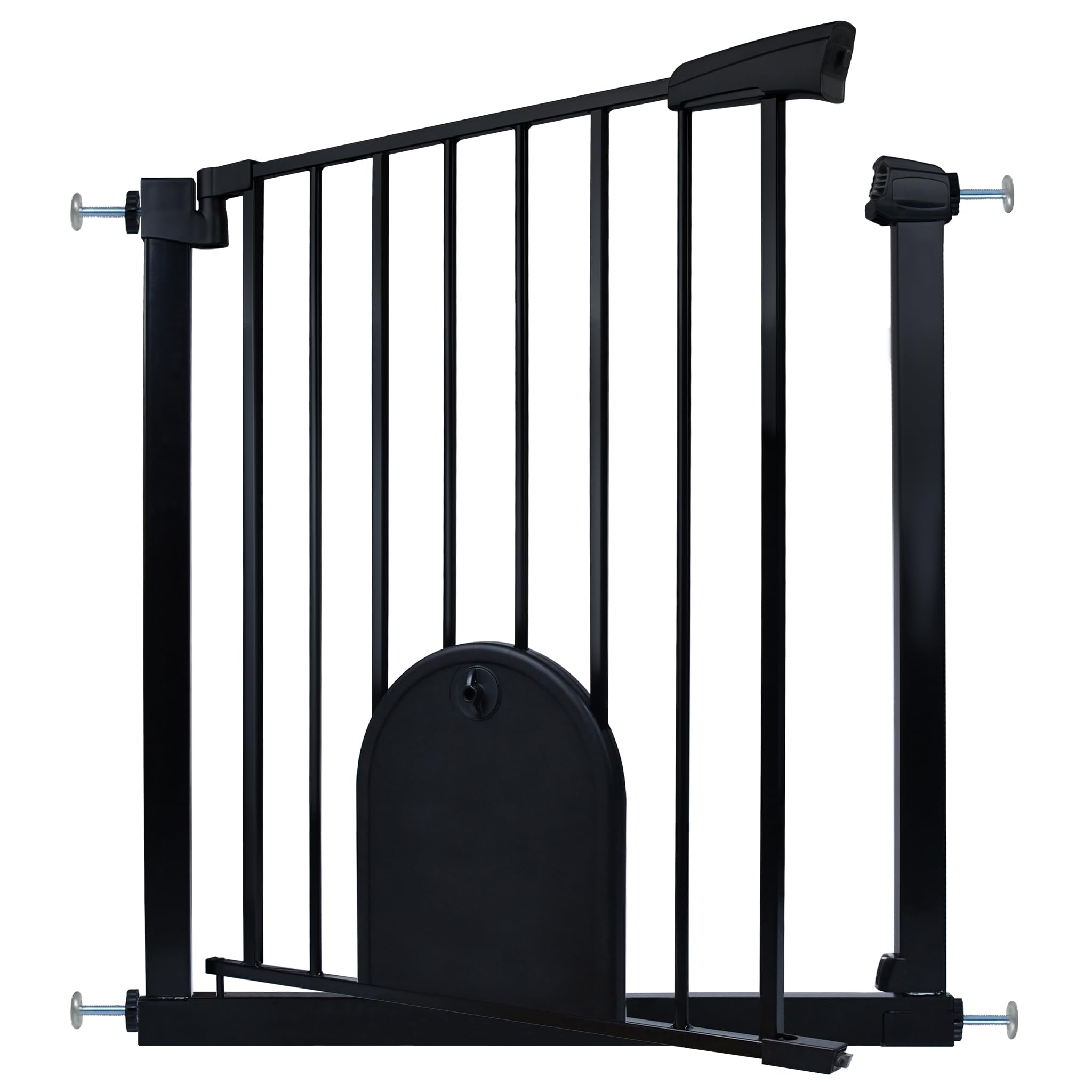 Aufun Treppenschutzgitter Türschutzgitter Kinder ohne Bohren, für 75-85 cm breit, Türgitter mit Druckbefestigung, selbstschließend, Metall Gitter, Hundesicherheitsgitter mit Katzenklappe (Schwarz)