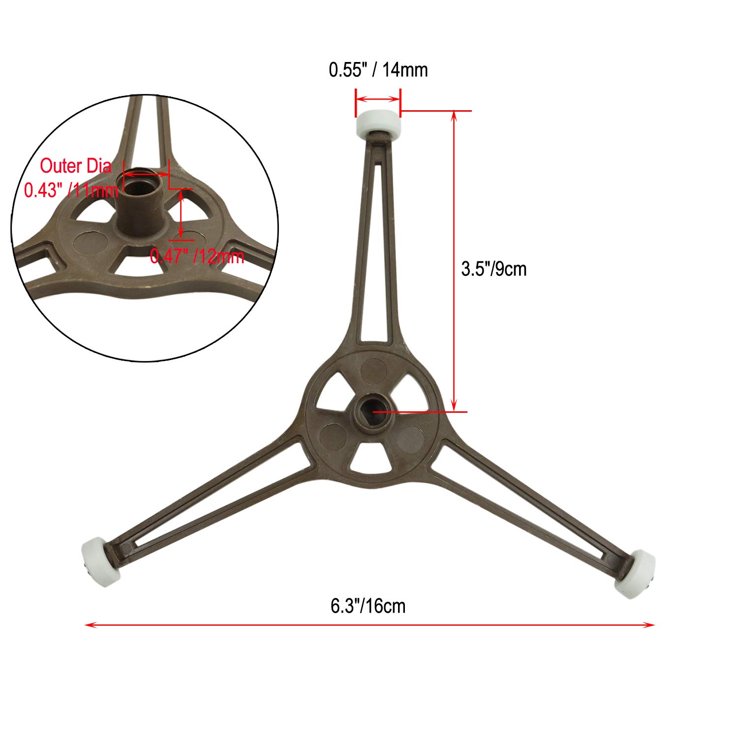 Soporte Giratorio Para Plato De Microondas | Triple Brazo, Marrón Claro | Compatible Con Base De 24.5cm