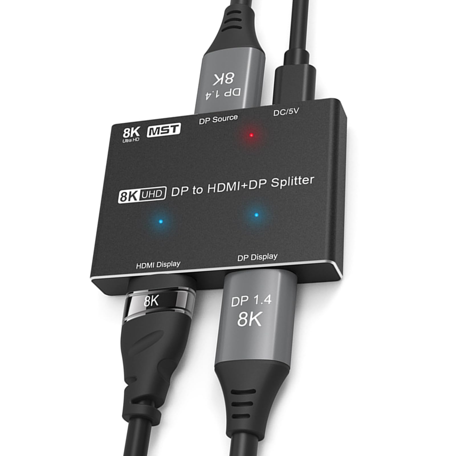 1x2 DisplayPort na HDMI/DP Splitter, Multi Monitor Adapter DP na HDMI DP Hub, 8K 30Hz