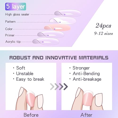 Miniatura 9 de Gufonkod Uñas postizas cuadradas medianas con punta francesa a presión, uñas adhesivas brillantes, uñas postizas de cobertura completa con diamantes