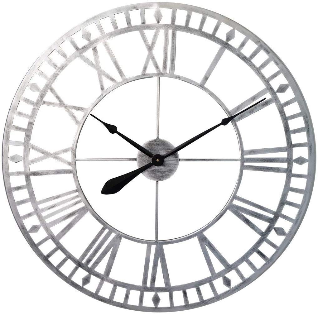 Grande horloge murale vintage silencieuse sans tic-tac pour cuisine (argent rétro)