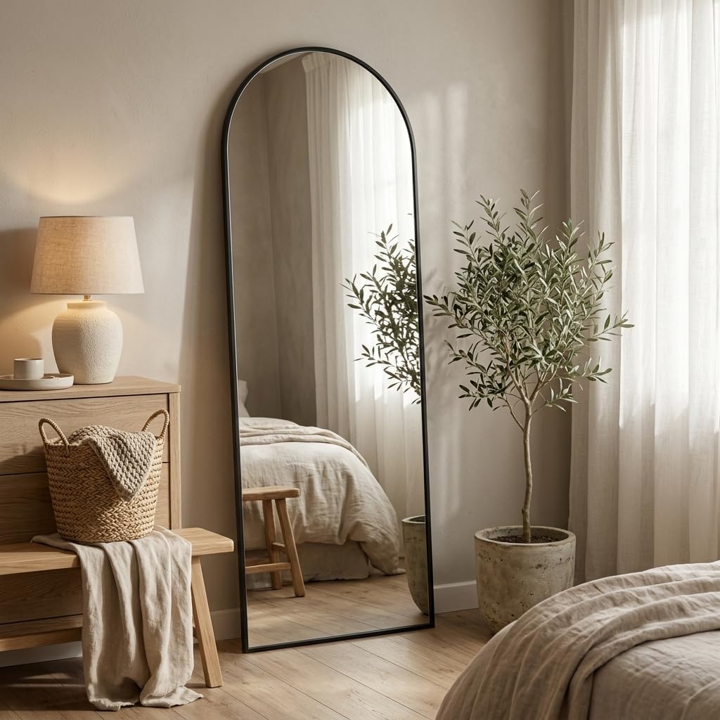 57"x17" Floor Mirror Full Length, Arched Full Length Mirror with Stand, Full Body Mirrors for Bedroom Living Room or Cloakroom Black