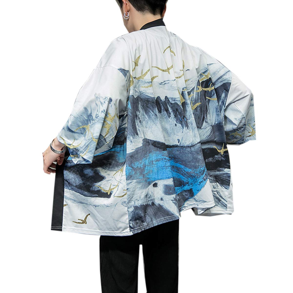 Seidarise Men's Haori Jacket Kimono Cardigan Yukata Noragi Happi Coat, 1-black6, M