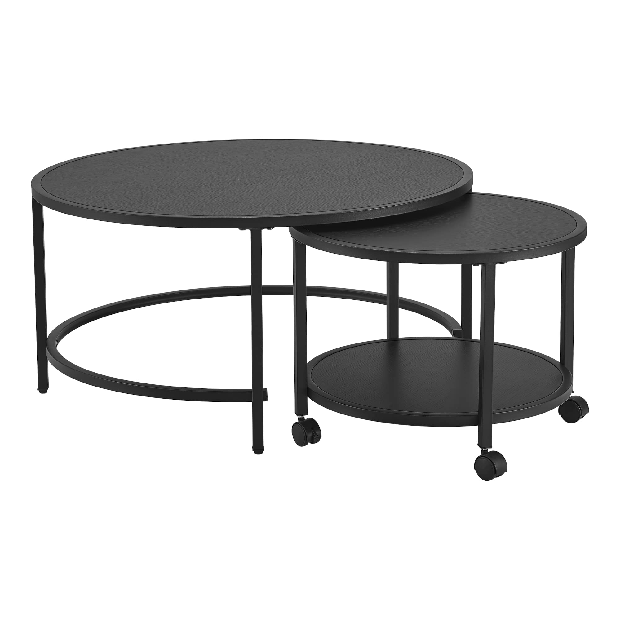 [en.casa] Juego de 2X Mesas de Centro Nido 2 Mesas de Café Mesas Auxiliares de Diferentes Tamaños Ahorrar Espacio Aglomerado/Acero Negro Mate