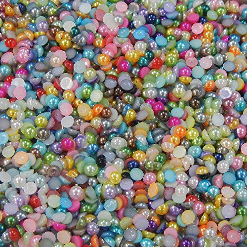 Blinggasm 1000 Half Pearl Beads Flat Back, Craft Scrapbooking Choose Your Color and Size (5mm, Mixed Colors)