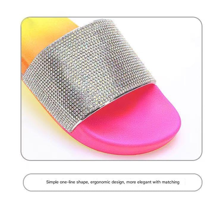 Ladies' slippers, sandals, home flat, fashionable, casual shower, rhinestones, ladies' shiny one foot slippers with soft leather slippers, suitable for summer3