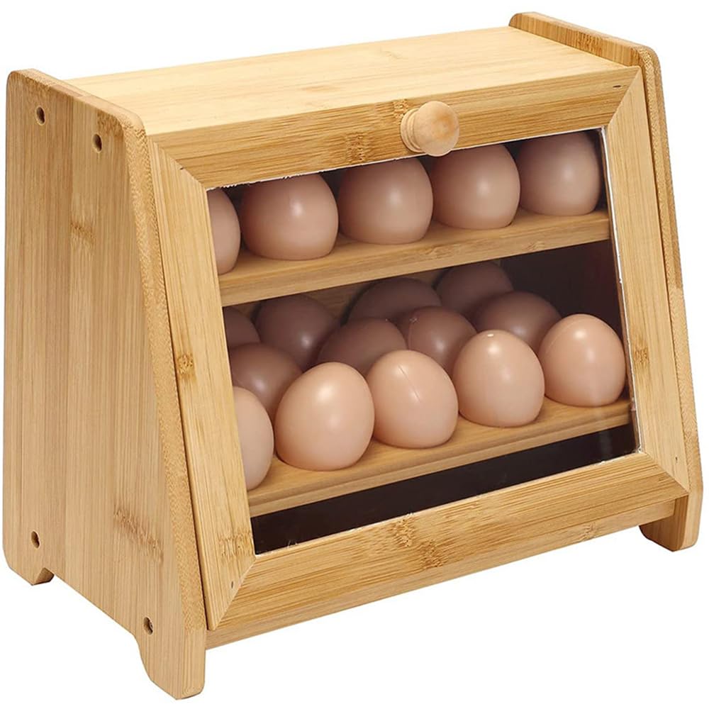 CHZIMADE Wooden Egg Boxes Rack Storage with 2 Layer Egg Holder Station