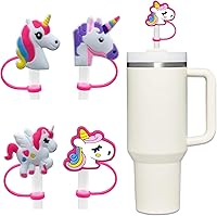 Vista 1 de Funda de popote de 0.394 pulgadas para copa Stanley, diseño de unicornio, compatible con vaso de 20, 30, 40 onzas, accesorios de puntas de silicona