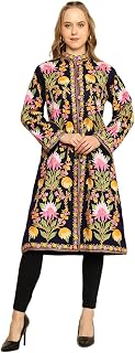 CRAFTBAZAR Women's Kashmiri Embroidered Woolen Blue Long Coat Price In India