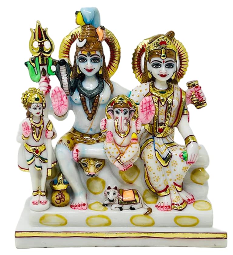 Image of Marble Dust Shiv Parivar, Shiv Family, Multicolor, 9.5 Inches, Idol 1 Piece (White Gold)