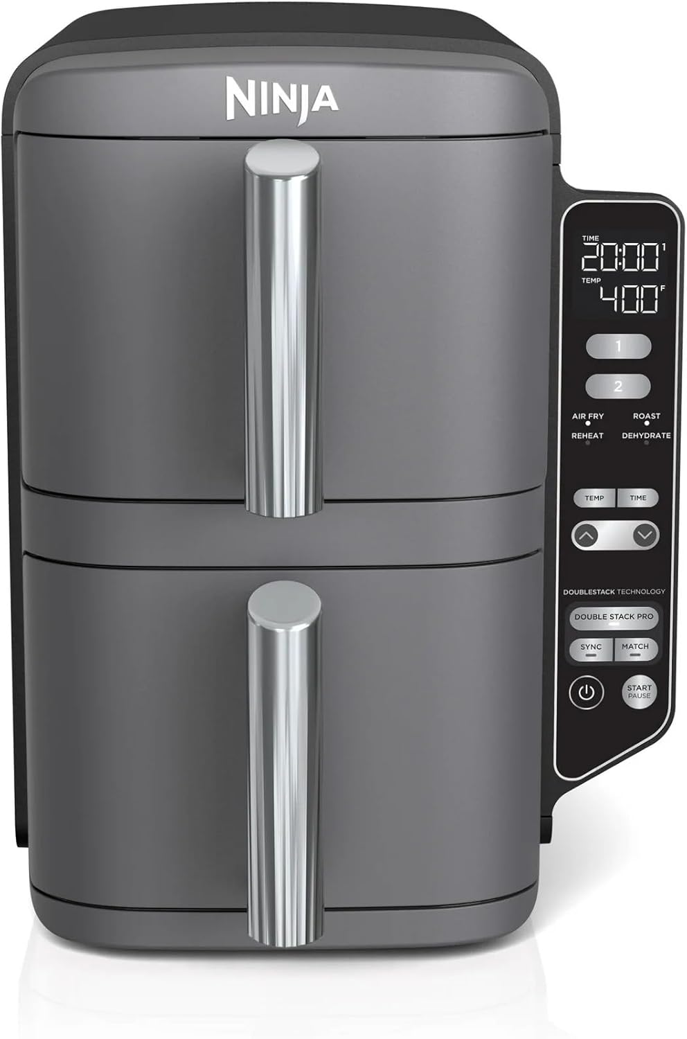 Ninja SL400 DoubleStack XL 2-Basket Air Fryer, Cooks 4 Foods at Once, Compact Design, 10 QT, 4-in-1, Smart Finish & Match Cook, Air Fry, Broil, Bake, Easy Meals, Easy Clean, Grey (Renewed) Ninja SL400 DoubleStack XL 2-Basket Air Fryer, Cooks 4 Foods at Once, Compact Design, 10 QT, 4-in-1, Smart Finish & Match Cook, Air Fry, Broil, Bake, Easy Meals, Easy Clean, Grey (Renewed)