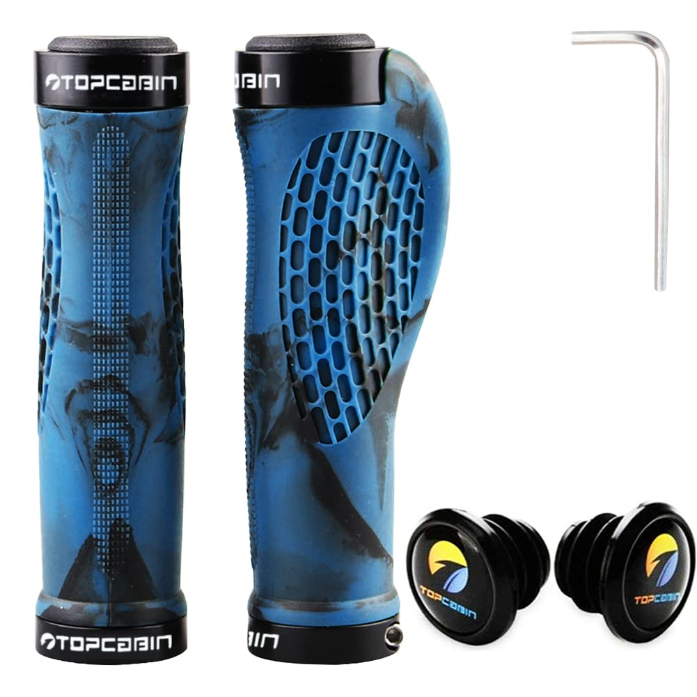 TOPCABIN Ergonomic Bike Grips - Widen Holding Rubber Grips with Aluminum Lock Grips for Mountain &amp; Road Bikes