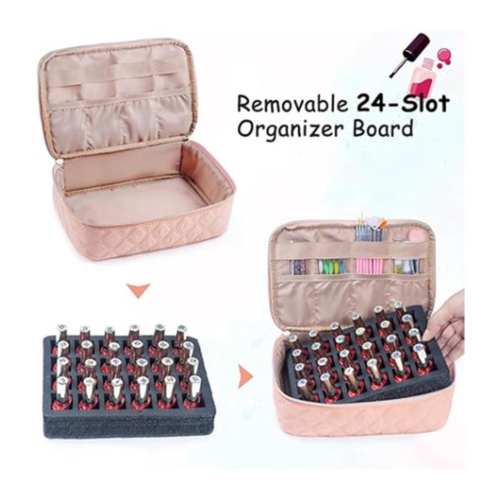 Organizer na Lakier Przenośna Etui Na Organizer Do Lakierów Paznokci, Mieszczące 48 Butelek, Woreczek Narzędzia Manicure Podróżna Torba(Pink)