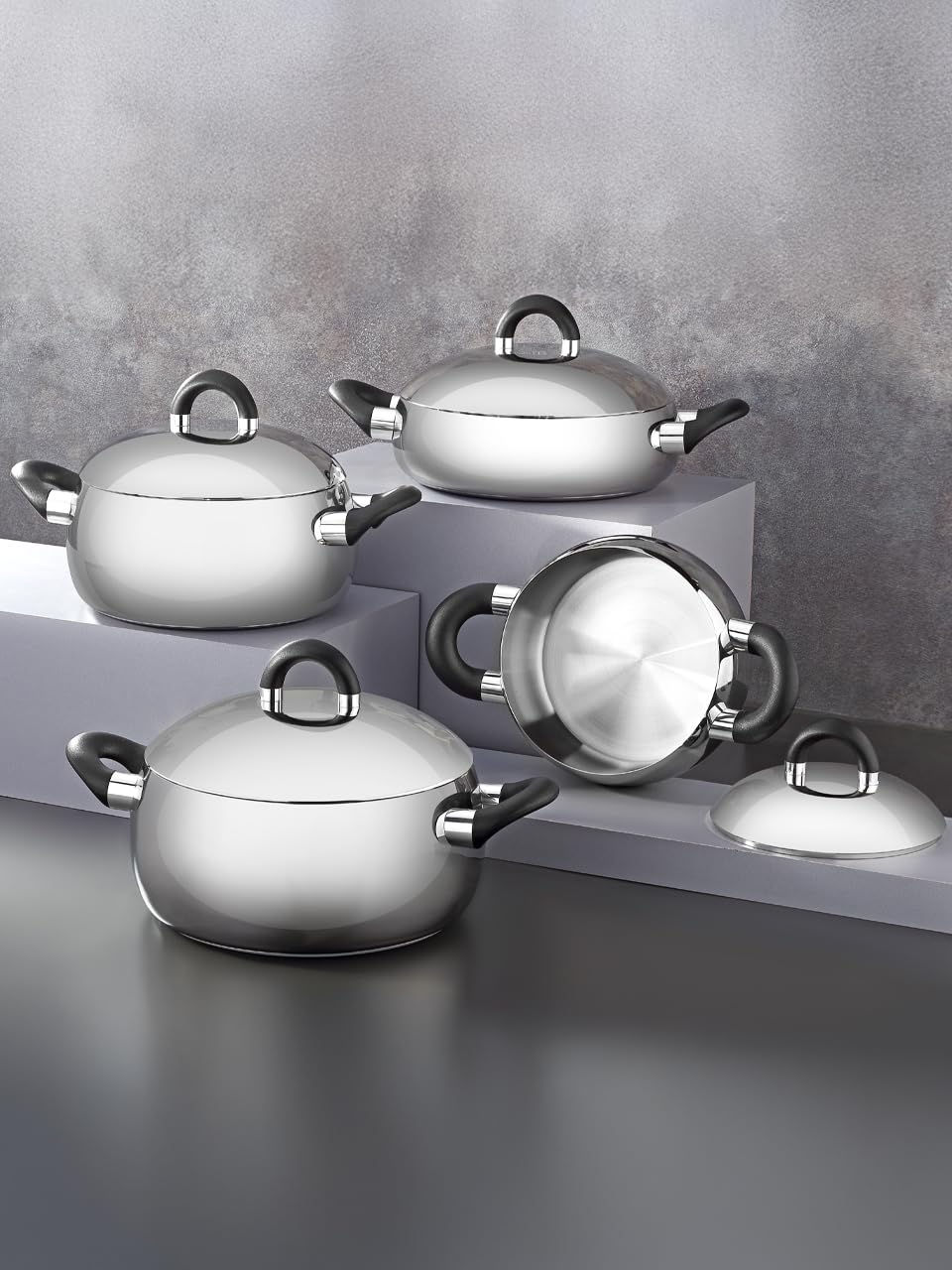Hascevher Edelstahl Topfset 8-teilig – Kochtopf Set aus 18/10 Edelstahl, Induktion geeignet, Glasdeckel, langlebiges Kochgeschirr für alle Herdarten