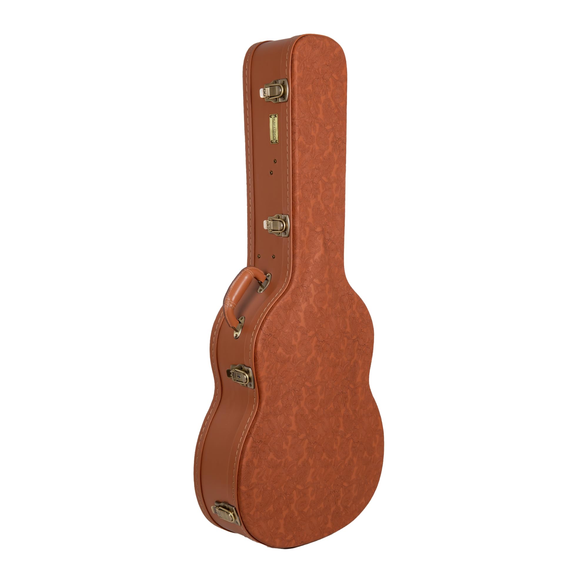 Crossrock Custodia in legno per chitarra classica 4/4 | Finitura scolpita Red Wood, interno peluche avorio, serratura – Premium Wooden Hardshell Relief Series