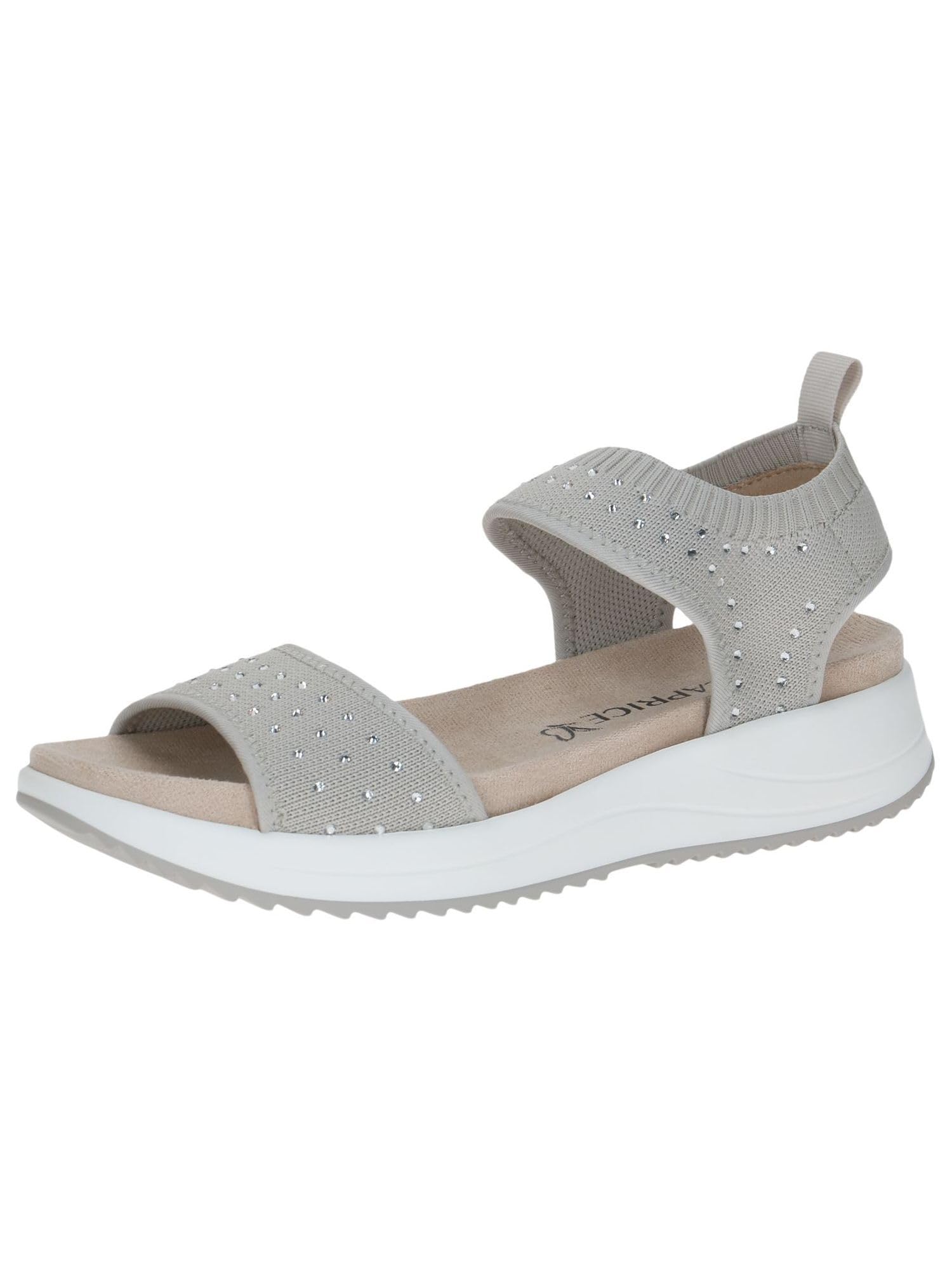 CAPRICE Women Sandals Flat Slip-On Glitter Details, Gray (Lt Grey Knit), 7.5 UK