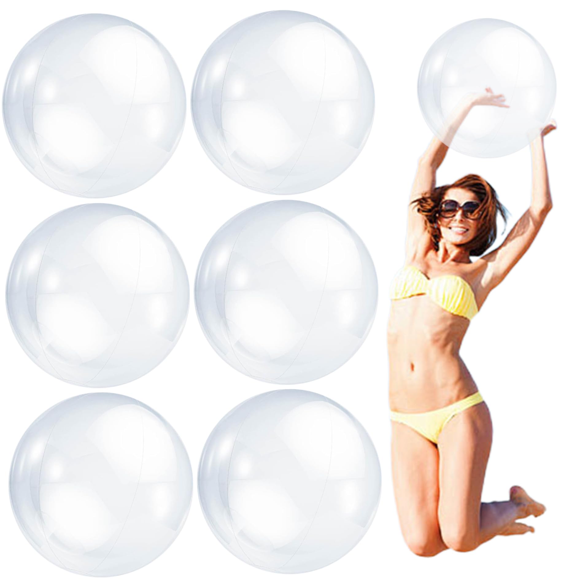 Porgeel Bola de Playa de 6 Piezas, 16 '' Bolas de Playa Transparentes Gigantes inflables, Bolas de Playa de Bola Inflable Transparente de PVC, Bola de Playa Inflable, Juguetes de la Piscina Juguetes