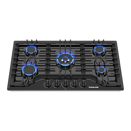 GASLAND 36 Inch Gas Cooktop, PRO GH2365EF 5 Burner Gas Stove, Built-in NG/LPG Convertible Gas Cooktops, Gas Countertop Plug-in with Thermocouple Protection, Black