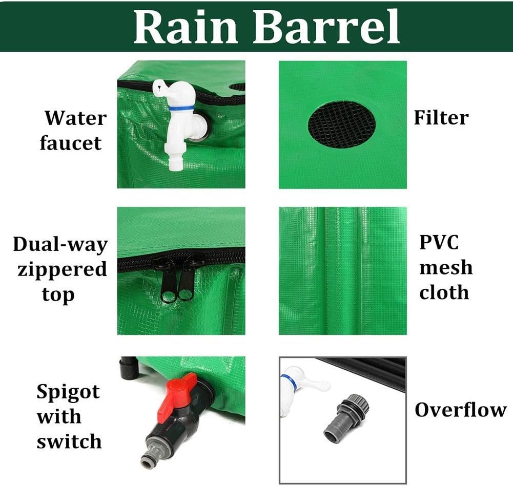 Wall Art Foldable Rain Barrel Kit, High Capacity Water Collection Container, PVC Coating with Filter Element, Drinking Water Storage Tank,Green,500L/80 * 98Cm (Green 225L/60 * 80Cm)