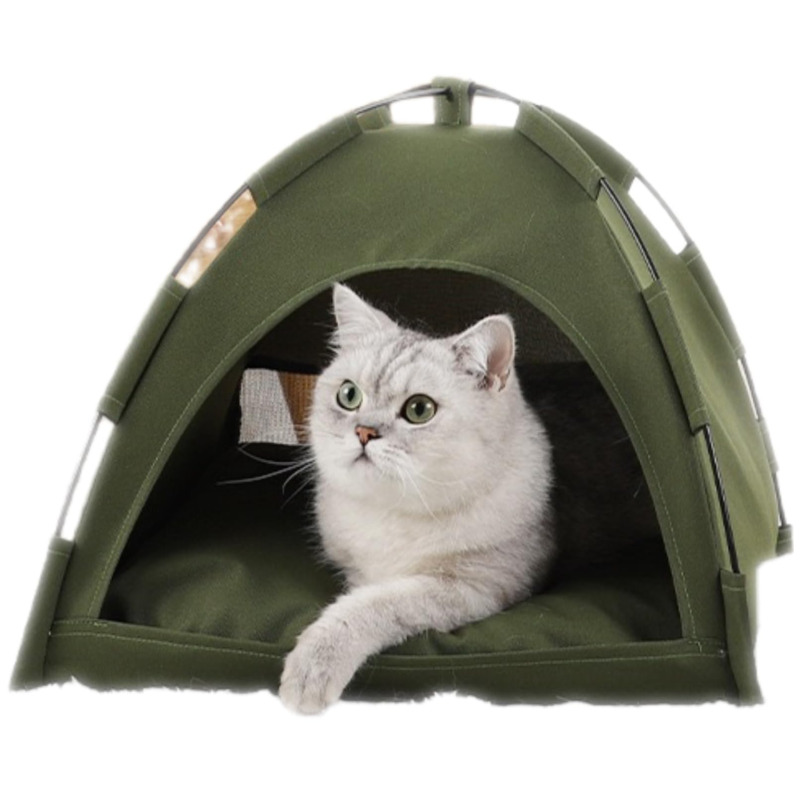 Portable Cat Tent Outdoor/Indoor Cooling Cats Cave Bed Lightweight for Indoor Cats and Small Dogs with Soft Cool Mat Outside Summer Cat House Breathable Large 20x20x18 in (Green)
