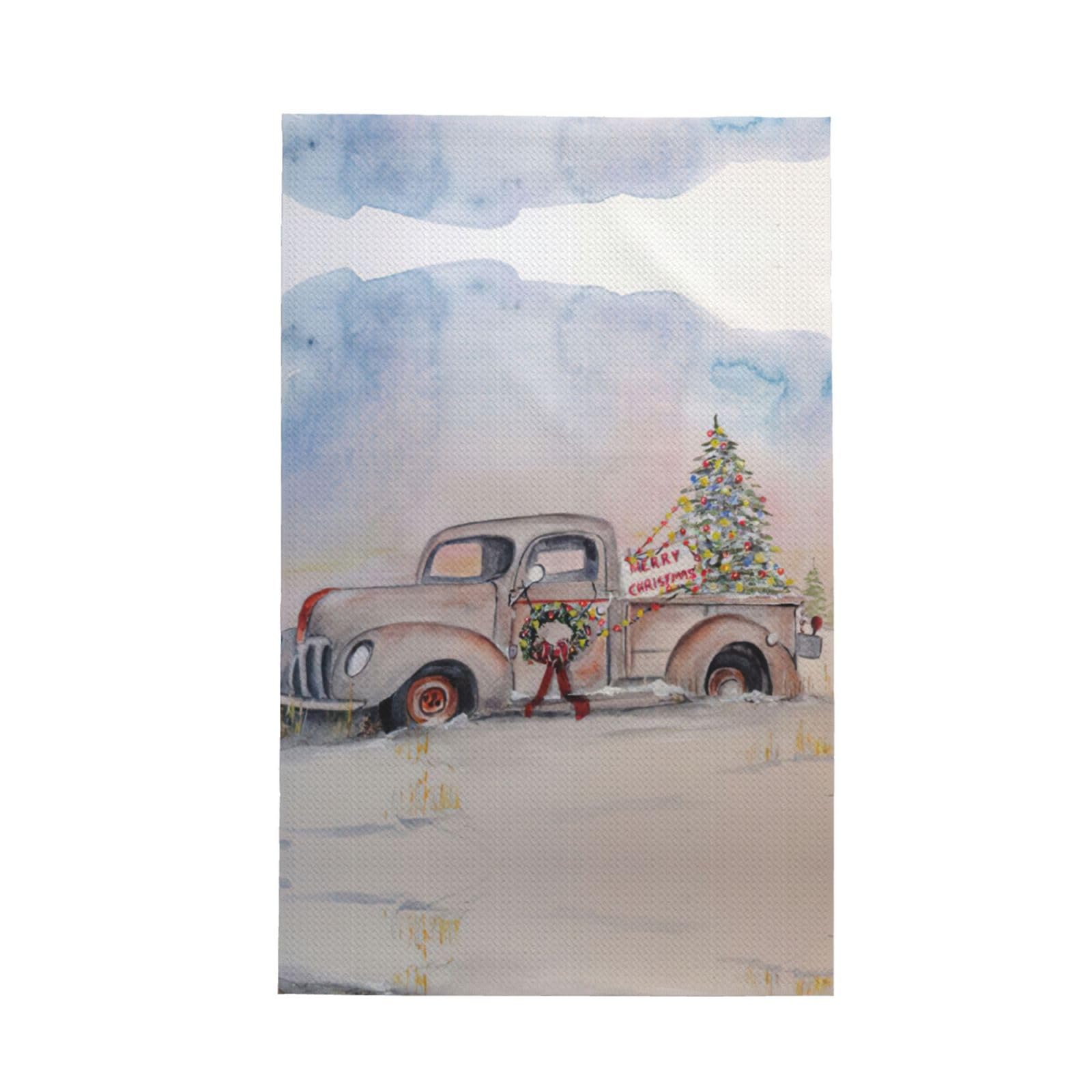 XXahnbm Christmas Tree Old Truck Print Waffle Kitchen Towel,Absorbent Hand Towel