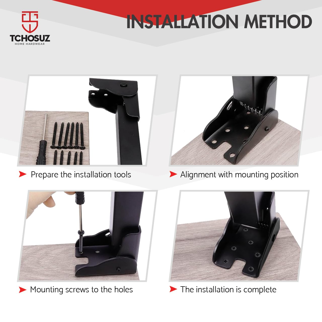 Confezione da 4 gambe pieghevoli regolabili in metallo da 25 cm, con protezioni per pavimenti in gomma e viti, perfette per tavoli, divani, armadi, comodini fai da te, finitura nera durevole