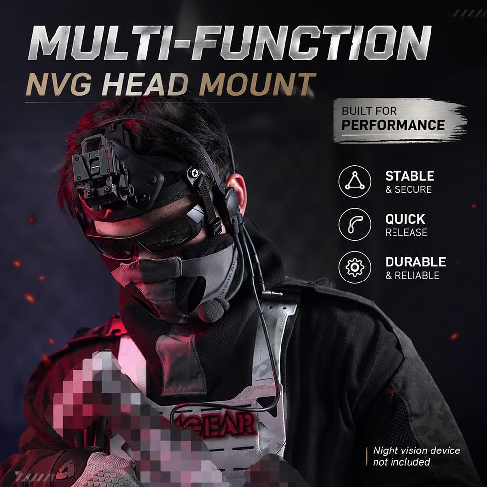 Supporto Testa NVG Multifunzionale Regolabile con Fascia di Fissaggio, Supporto Leggero per Casco E Fotocamera Compatibile con Action Camera, Airsoft, Caccia, Outdoor