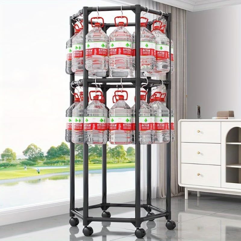 Image of HIWARE 360 Rotating Metal Clothes Rack with Wheels | Multi-Layer Garment Organizer Stand | Space Saving Clothing Rack for Bedroom, Boutique & Laundry | Heavy Duty Garment Hanger Stand - DOUBLE HANGER