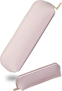 ONCODE ペンケース PUレザー調 おしゃれ 大人女子 筆箱 シンプル 大容量 ラウンドファスナー (パウダーピンク)