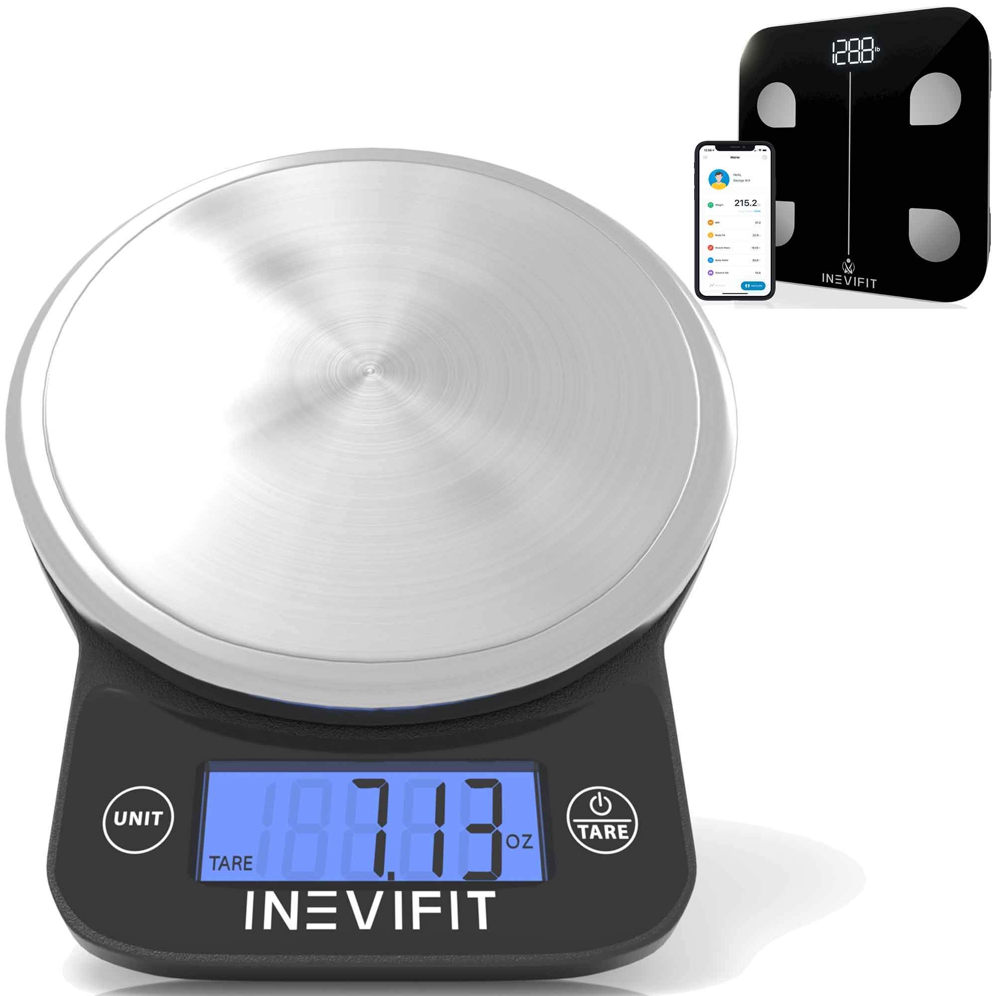 INEVIFITSmart Bluetooth Scale & Digital Kitchen Scale Fitness Bundle, Complete Body Composition and Nutrition Tracking Solution with Batteries Included