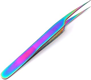 Stainless Steel Multi Rainbow Color 3d Eyelash Extension Tweezers Pro Straight Fine Point 4.5