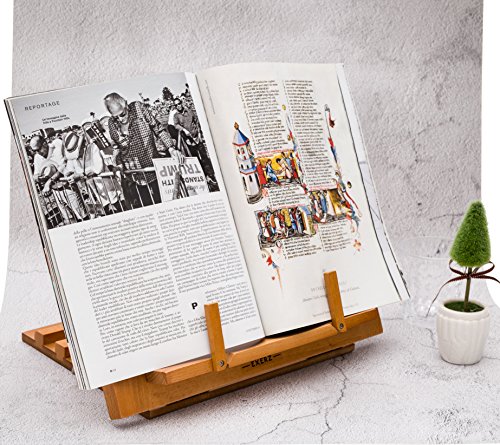 Exerz Wooden Reading Rest Cookbook Stand Recipe Holder Bookrest Table Easel – Premium/Adjustable/Foldable/Text Book Ipad Tablet Dictionary/Natural Wood Eco Friendly - 13.5" x 9.5" x 1"