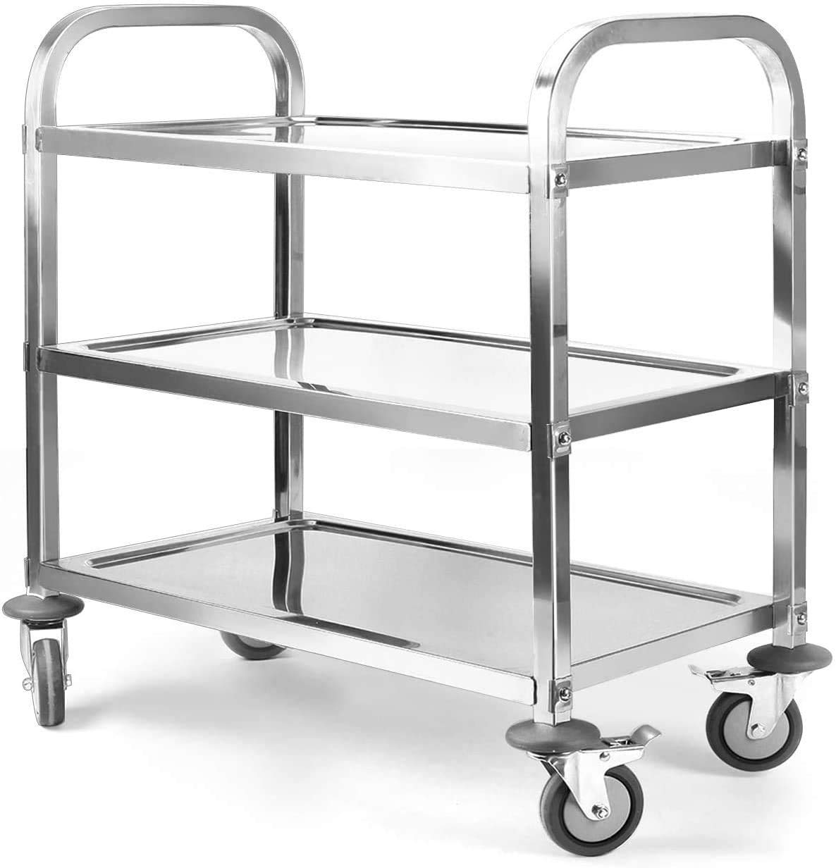 uyoyous Carro de servicio de acero inoxidable con 3 estantes, carro de cocina, carrito de metal de 3 niveles, carrito multiusos para cocina y salón – Plata, 95 x 50 x 95 cm