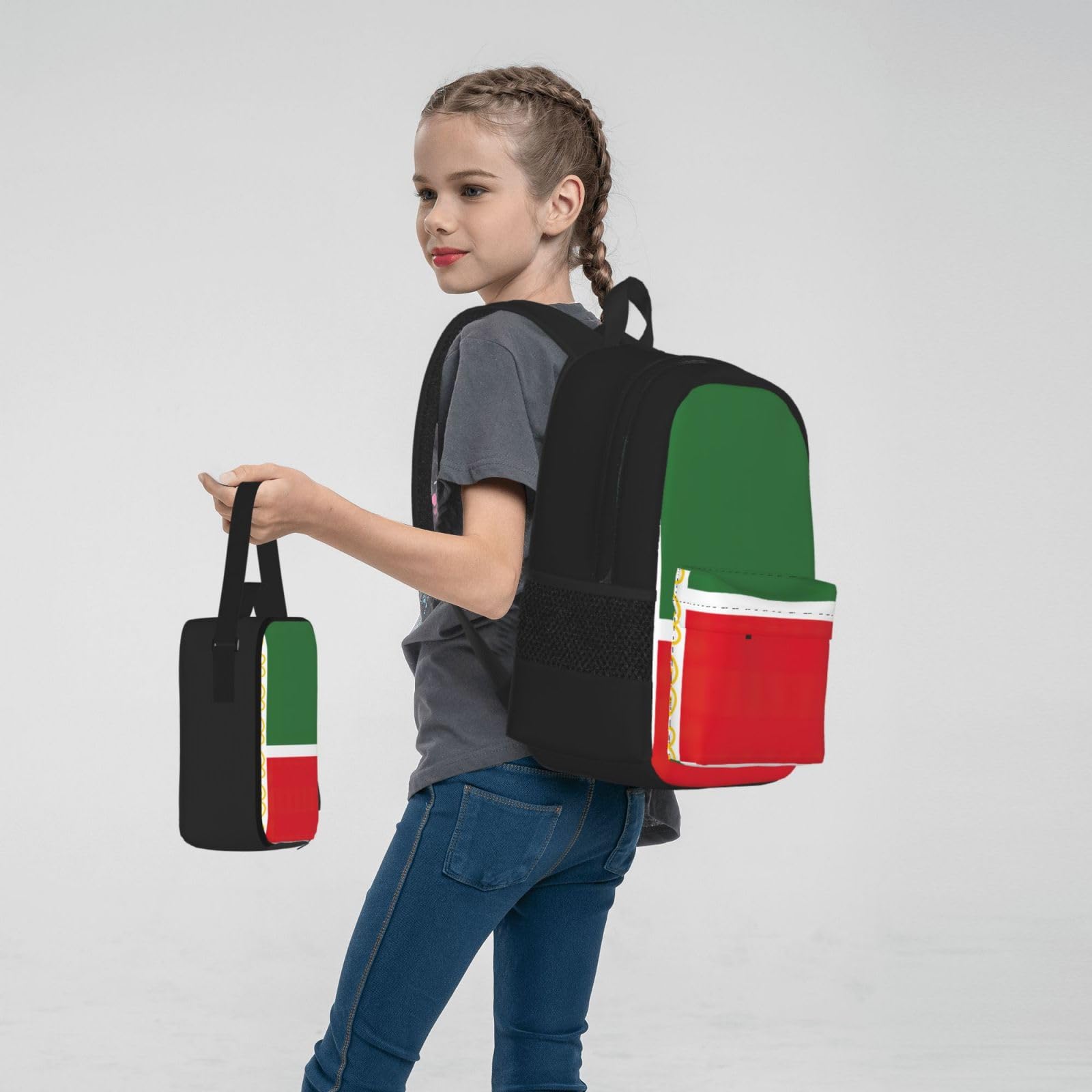 Flaga Republiki Czeczeńskiej plecak dziecko chłopcy dziewczęta pudełko na lunch szkoła torba zestaw uczniów szkoły student prezent, Czarny, One Size, Bagaż