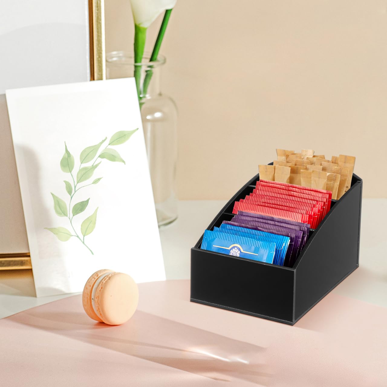 SOIMISS 3 Niveles Caja De Te Infusiones Organizador Acrílico Negro Para Café Especias Azúcar Estaciones Soporte Sobres Almacenamiento Encimeras Cocina Hotel Restaurantes Despensa Bar Length 4.91 Inch
