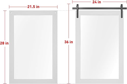 Miniatura 3 de Espejo de baño de granja, espejo cuadrado rústico blanco para pared, espejos de tocador con marco de madera, decoración estilo puerta de granero,