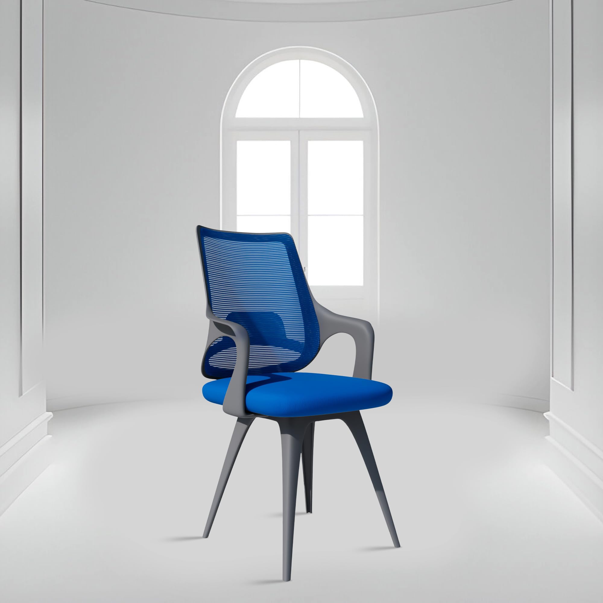 ROSE® Mono | 3 Years Brand Warranty | Fixed Leg Chair, Visitor, Dining, Reception, Lounge, Stackable, Guest, Metal, Cushioned Accent Office & Lobby Seating (Grey & Blue)