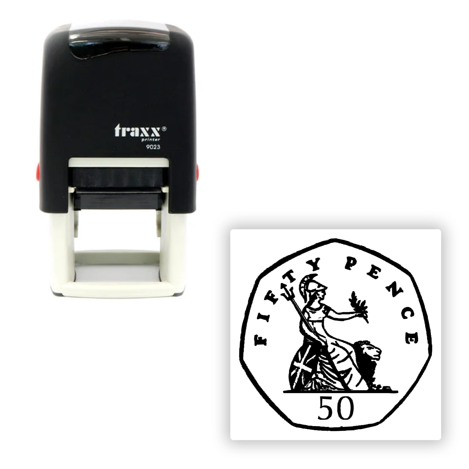 Coin Self-Inking Stamps - Maths Teacher Stamp - Traxx 9130 - - Fifty Pence Coin Rubber Stamp