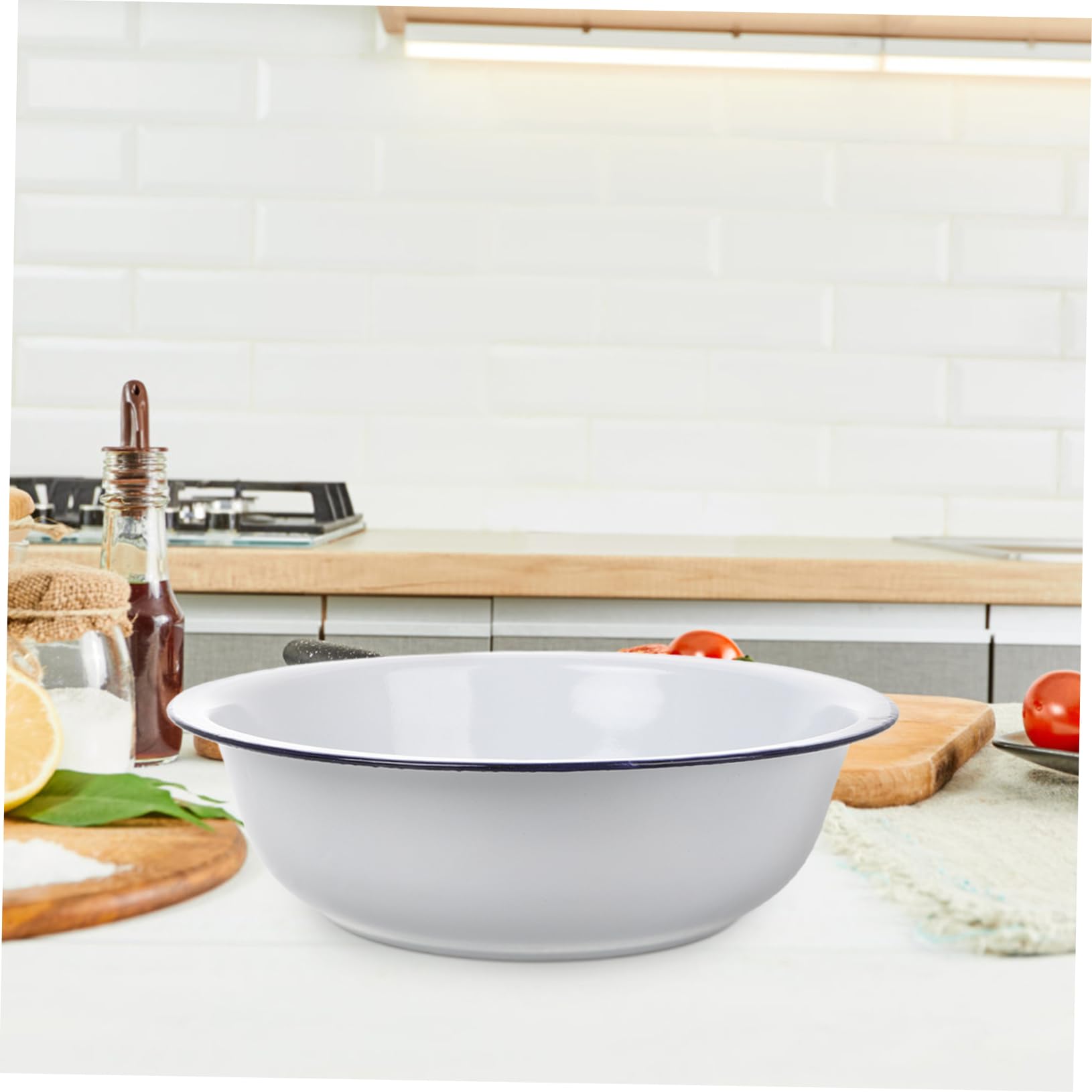 Tofficu Cuenco Grande de Esmalte Blanco para Mezclar, Fácil de Limpiar, Versátil y Retro, Adecuado para Cocina y Lavado de Frutas
