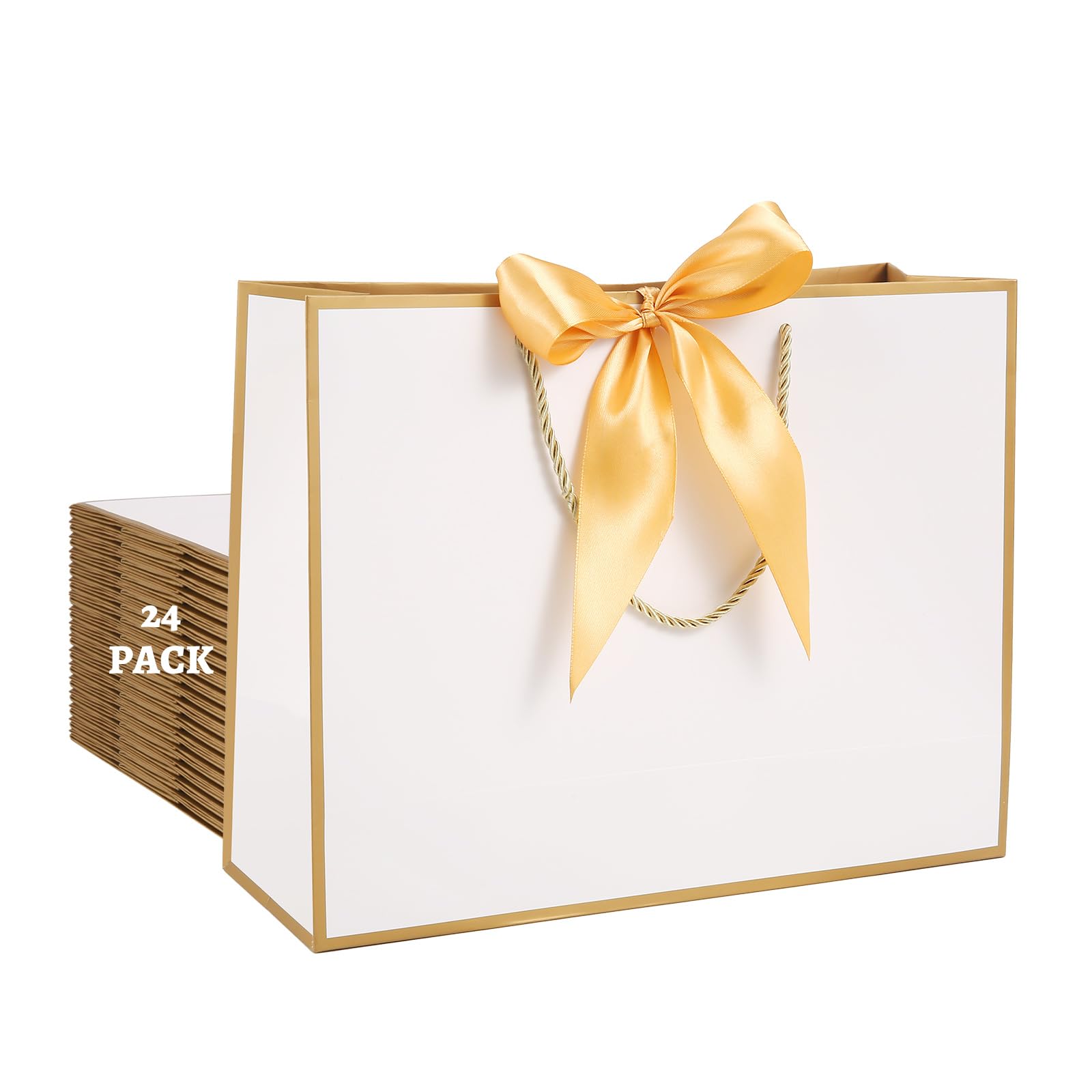 24 Pcs Gift Bags With Handles 12.6x9.8x 4.3in Medium Large Gift Bag with Bow Ribbon Portable Paper Bags for Wedding Thanksgiving Christmas Birthday