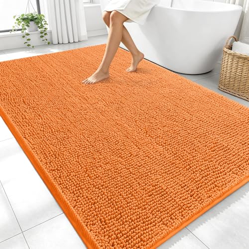 Image of OLANLY Large Bathroom Rugs 70x46, Extra Soft Absorbent Chenille Bath Rugs, Rubber Backing Quick Dry, Machine Washable Bath Mats for Bathroom Floor, Tub and Shower, Home Decor Accessories, Orange