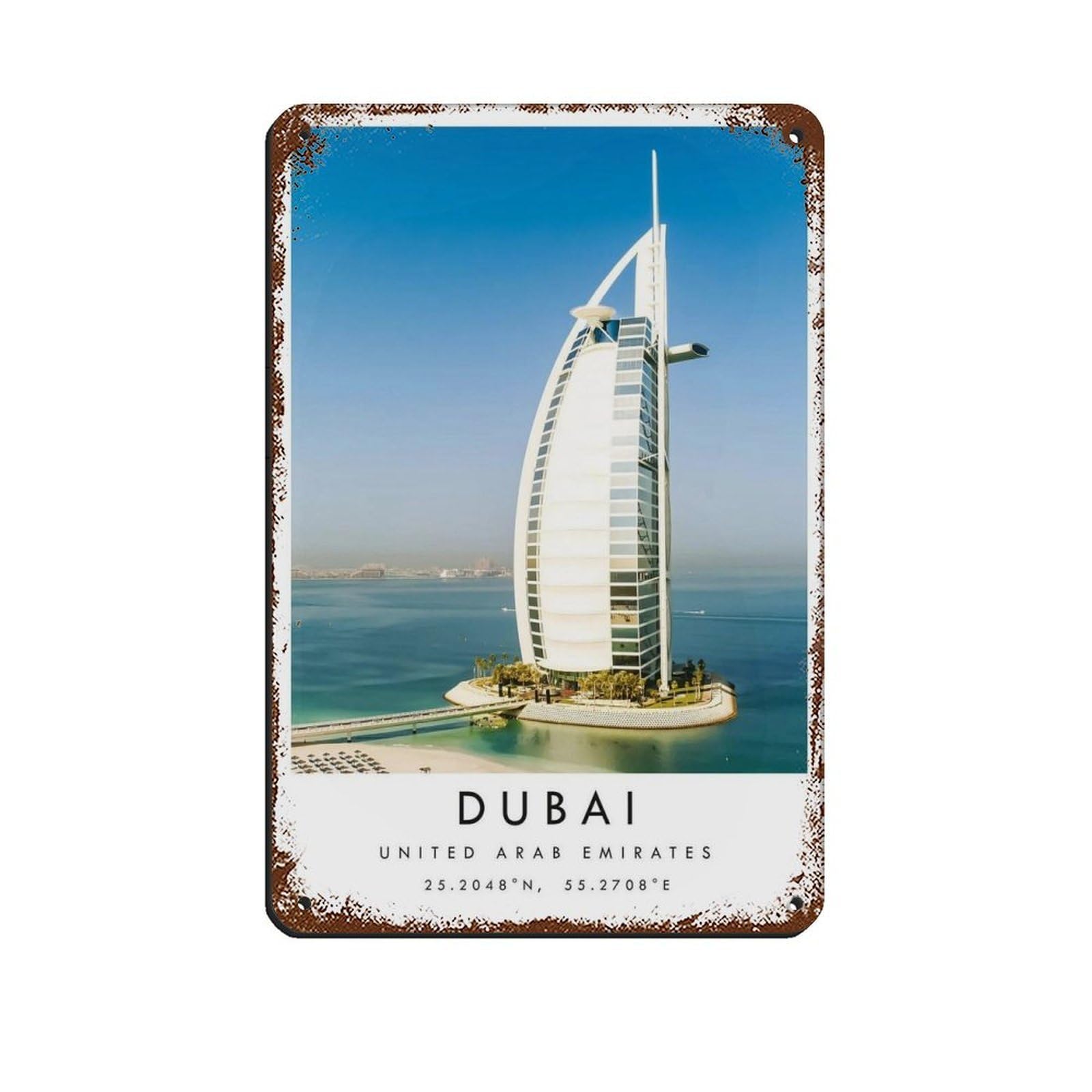 Dubai Travel, Dubai Poster Retro Poster Metal Tin Sign Chic Art Retro Iron Painting Bar People Cave Cafe Family Garage Poster Wall Decoration 8x12inch(20x30cm)