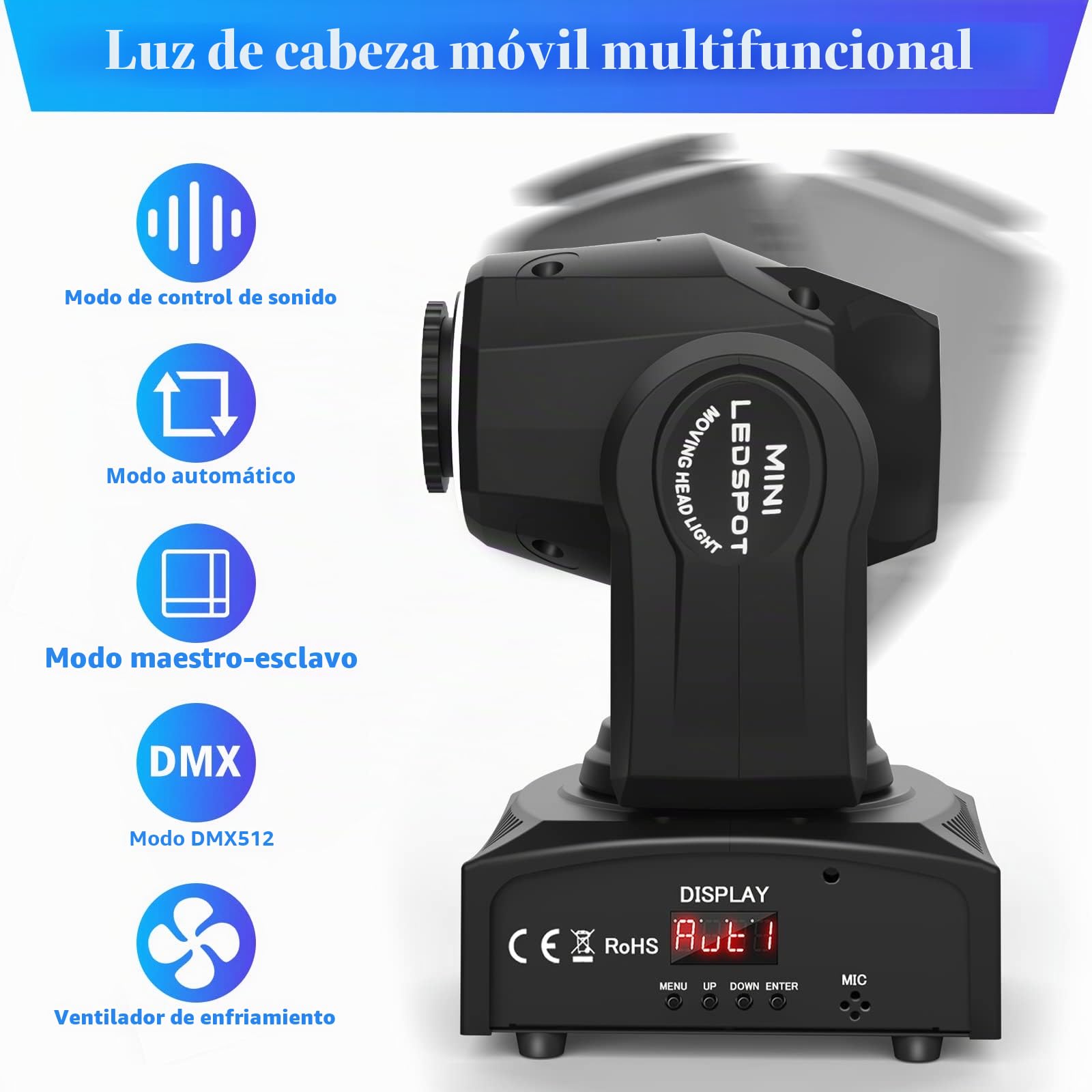 UKing 50W Cabezas Moviles LED,Foco LED para Discoteca con 8 Modelos 8 Colores,10/12 canales,Iluminación de Escenarios para Bar Club Show