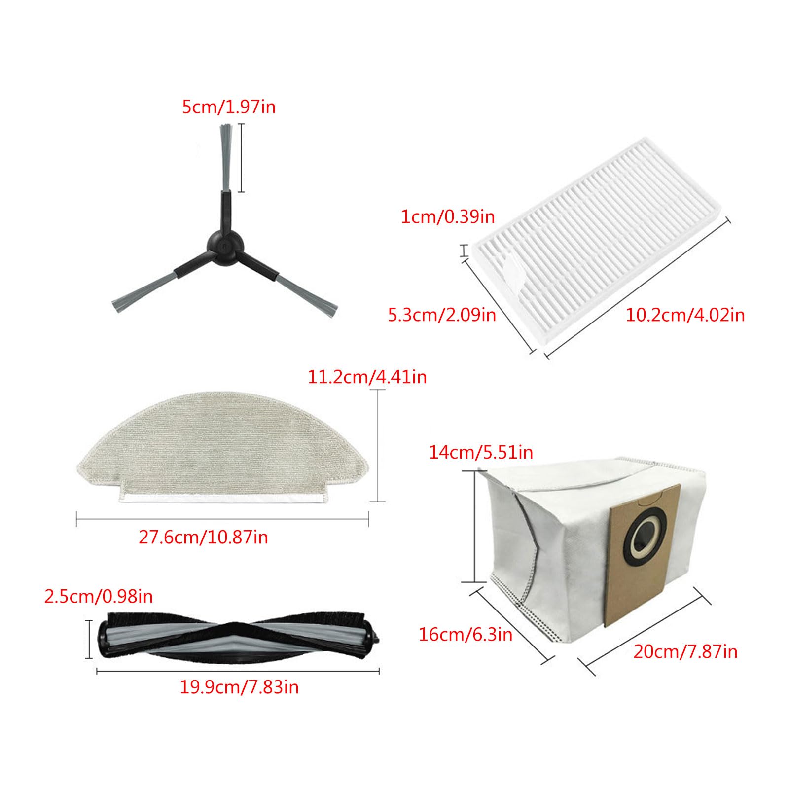 Aspiradora mopa almohadillas rodillos cepillo bolsa de polvo filtro lado cepillo robot vacío accesorios ABS barredora
