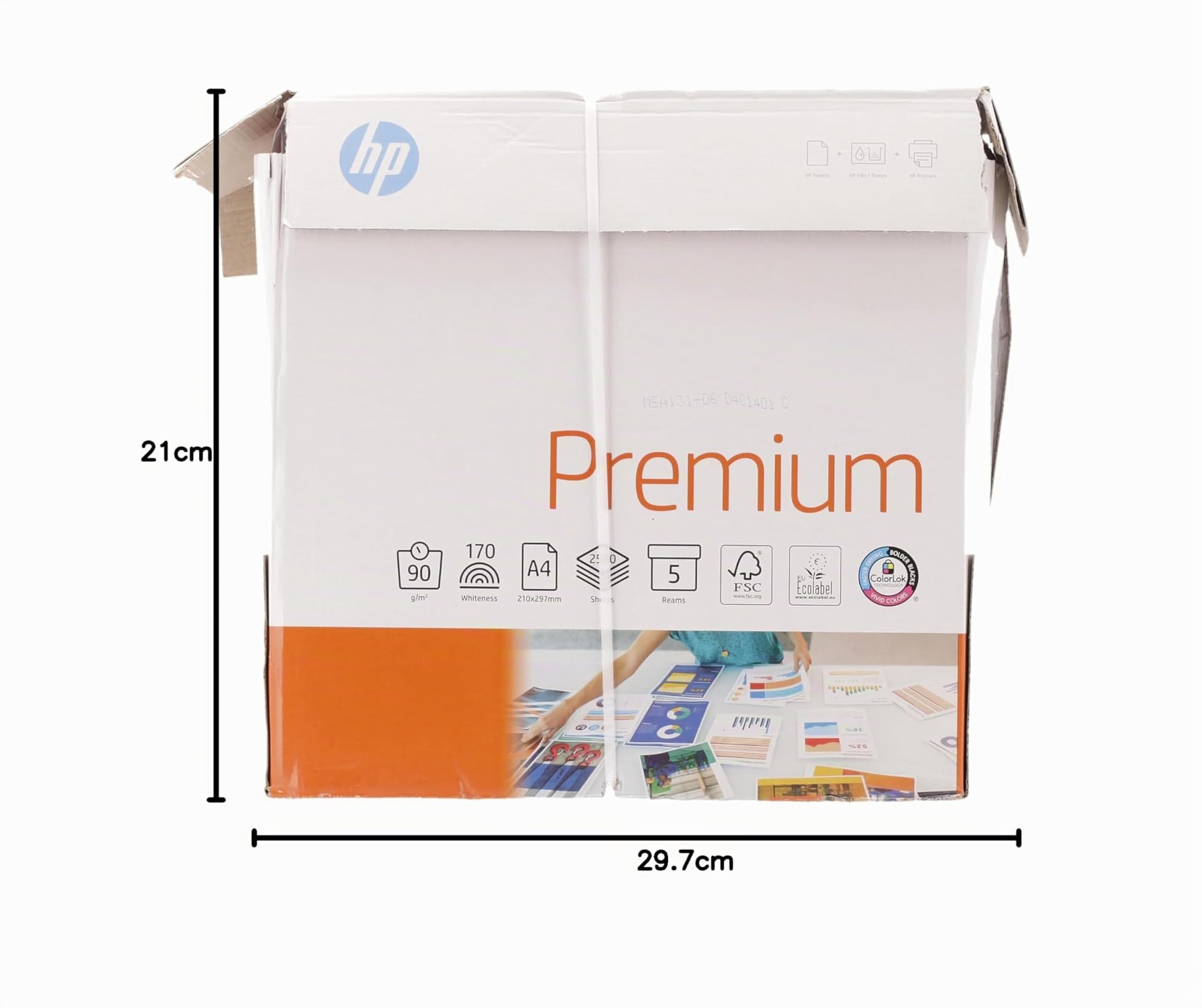HP PAPERSPREMIUM, Papel superior de alta blancura, A4, 90 g/m2, caja 5 paquetes (2500 hojas)