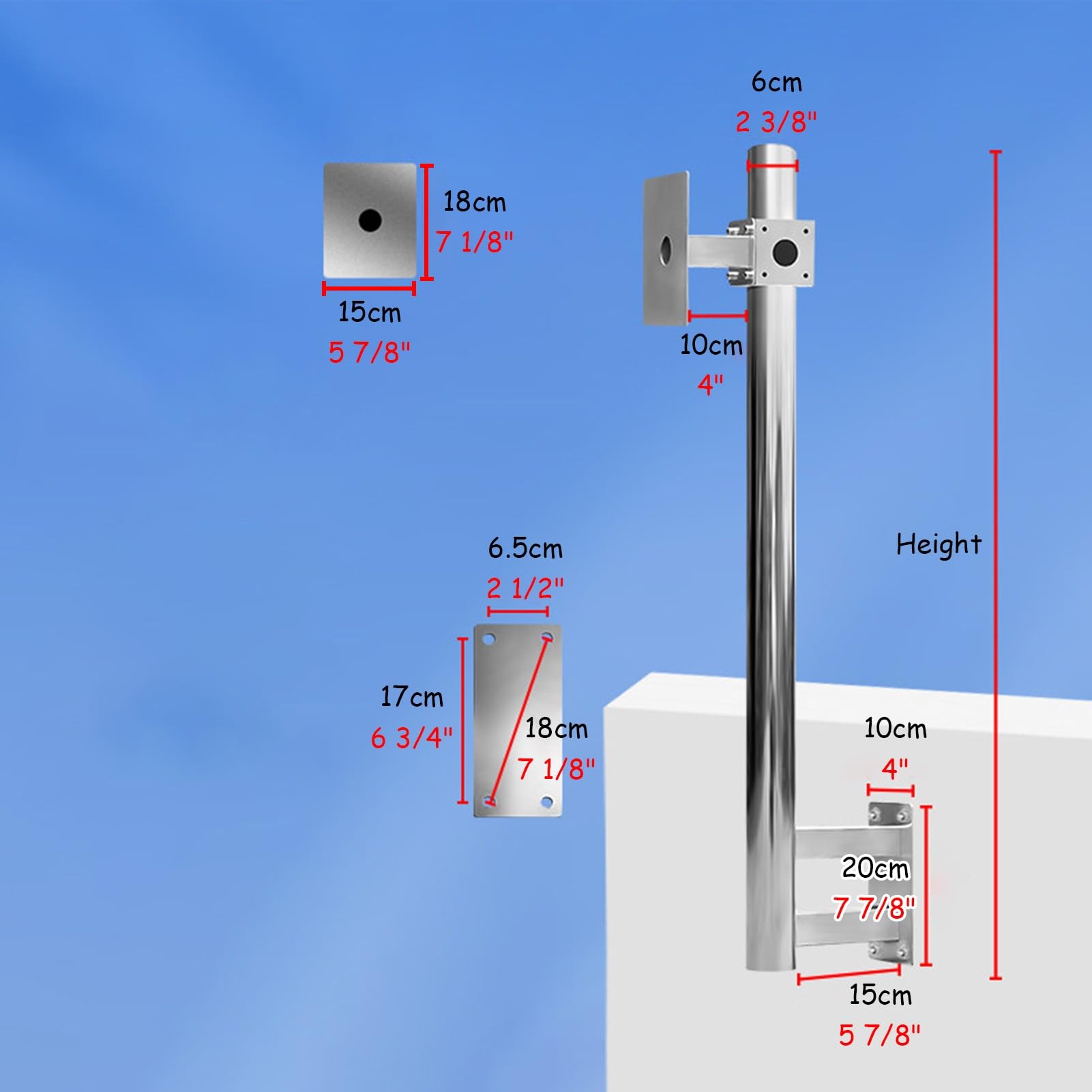 Poste de Acero Inoxidable de Alta Resistencia para cámara de Seguridad - Soporte de Pared de 2,5 Metros (8,2 pies) para cámaras de vigilancia Interiores y Exteriores - Soporte metálico - LON