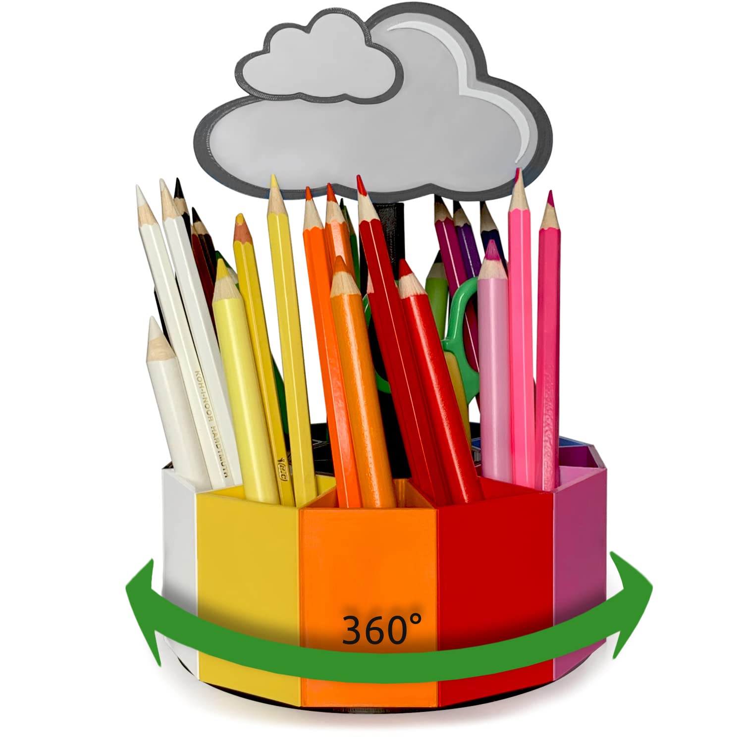 Obrotowy organizer na kredki, organizer na biurko, dla dzieci, ECO, pojemnik na długopisy, 360 stopni, rozmiar XL (Grey Cloud)