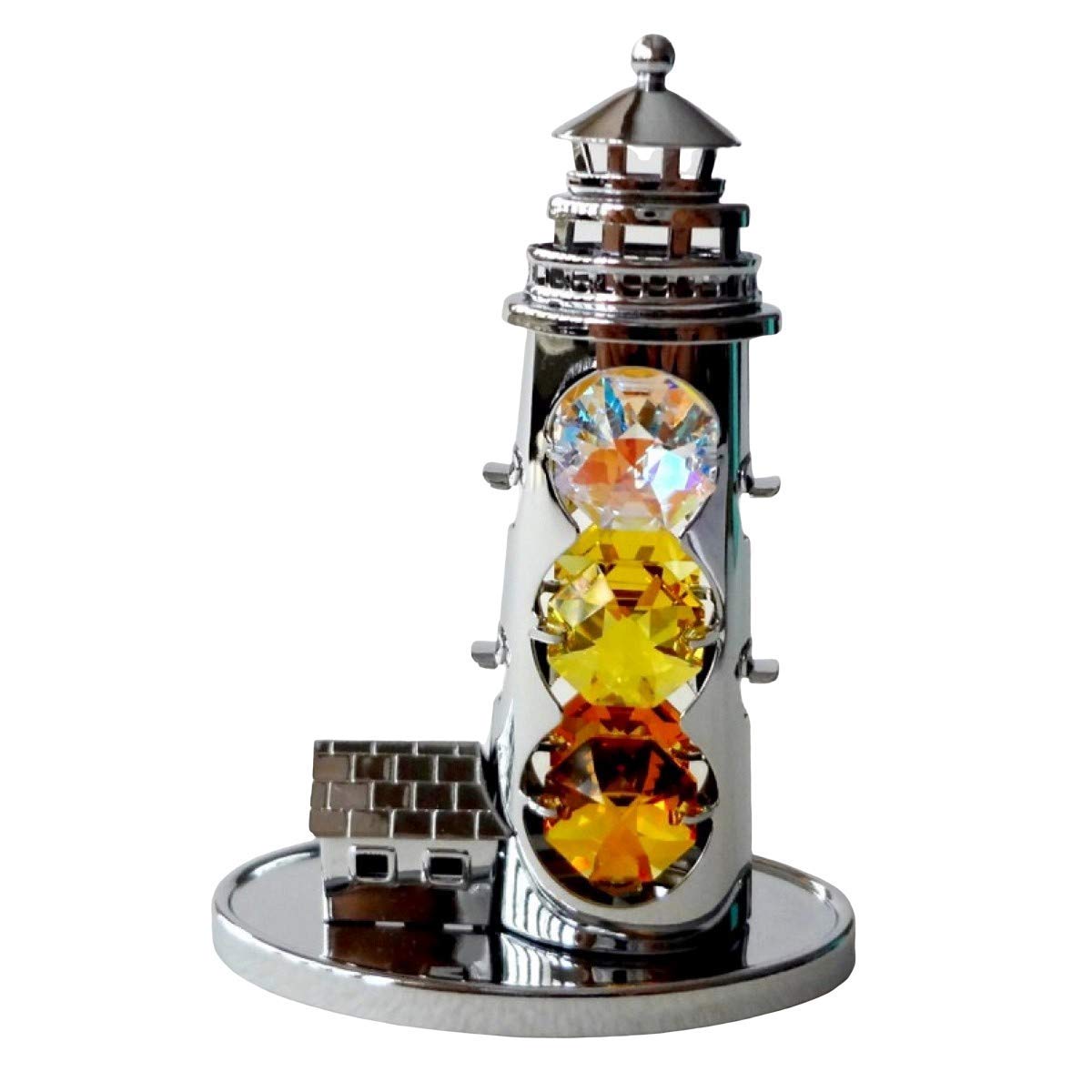 Crystocraft Lighthouse Crystal Ornament With Swarovski Elements Gift Boxed Yellow Amber Aurora Borealis Crystals Silver Chrome Plated Perfect Keepsake Collectors Gift Figurine
