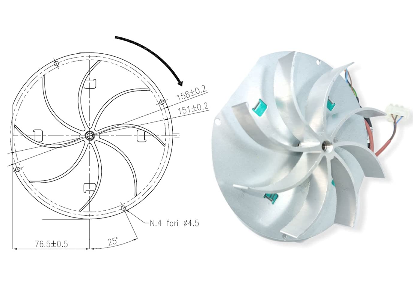 ERICAMBI Estrattore Aspiratore Fumi per Stufe a Pellet con Motore ECOFIT 2RECA3, FANDIS VFCA23 con Ventola da 25mm, Rotazione Oraria con Encoder